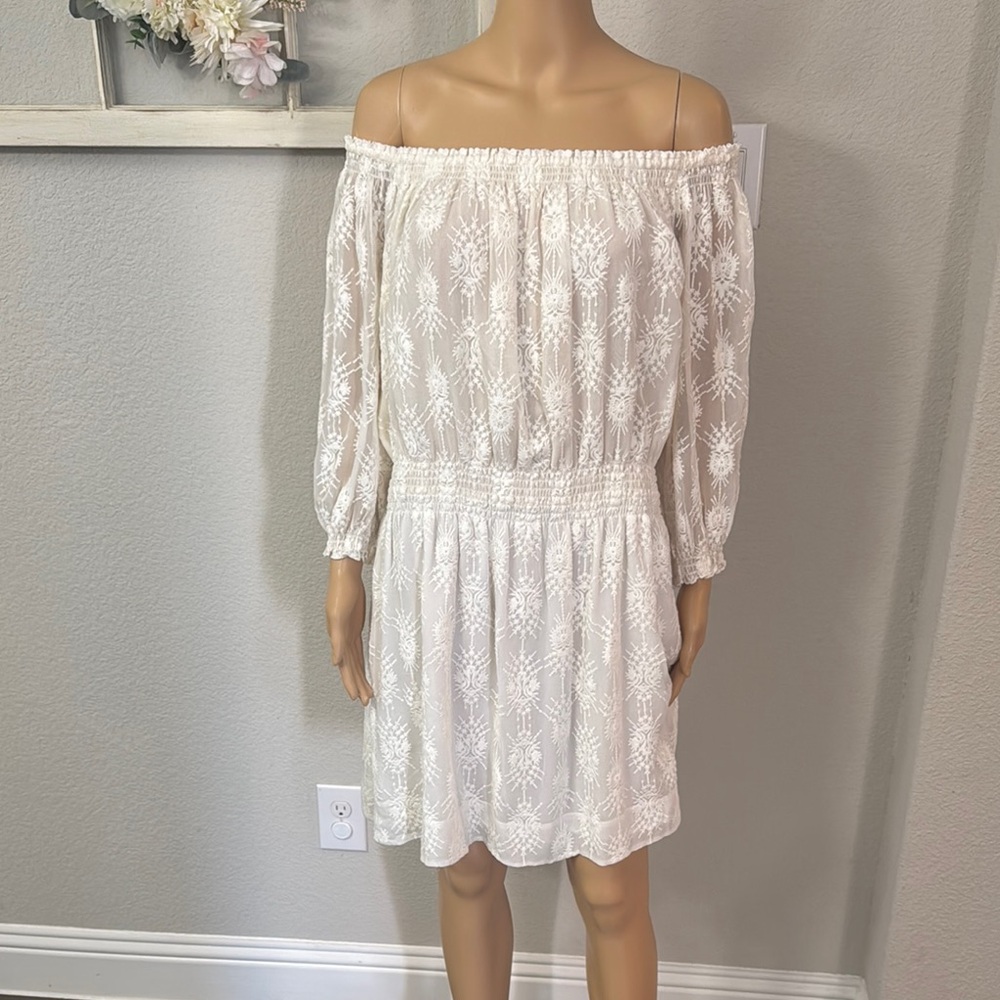 Rebecca Taylor White Off-Shoulder Bishop Sleeve Mini Dress